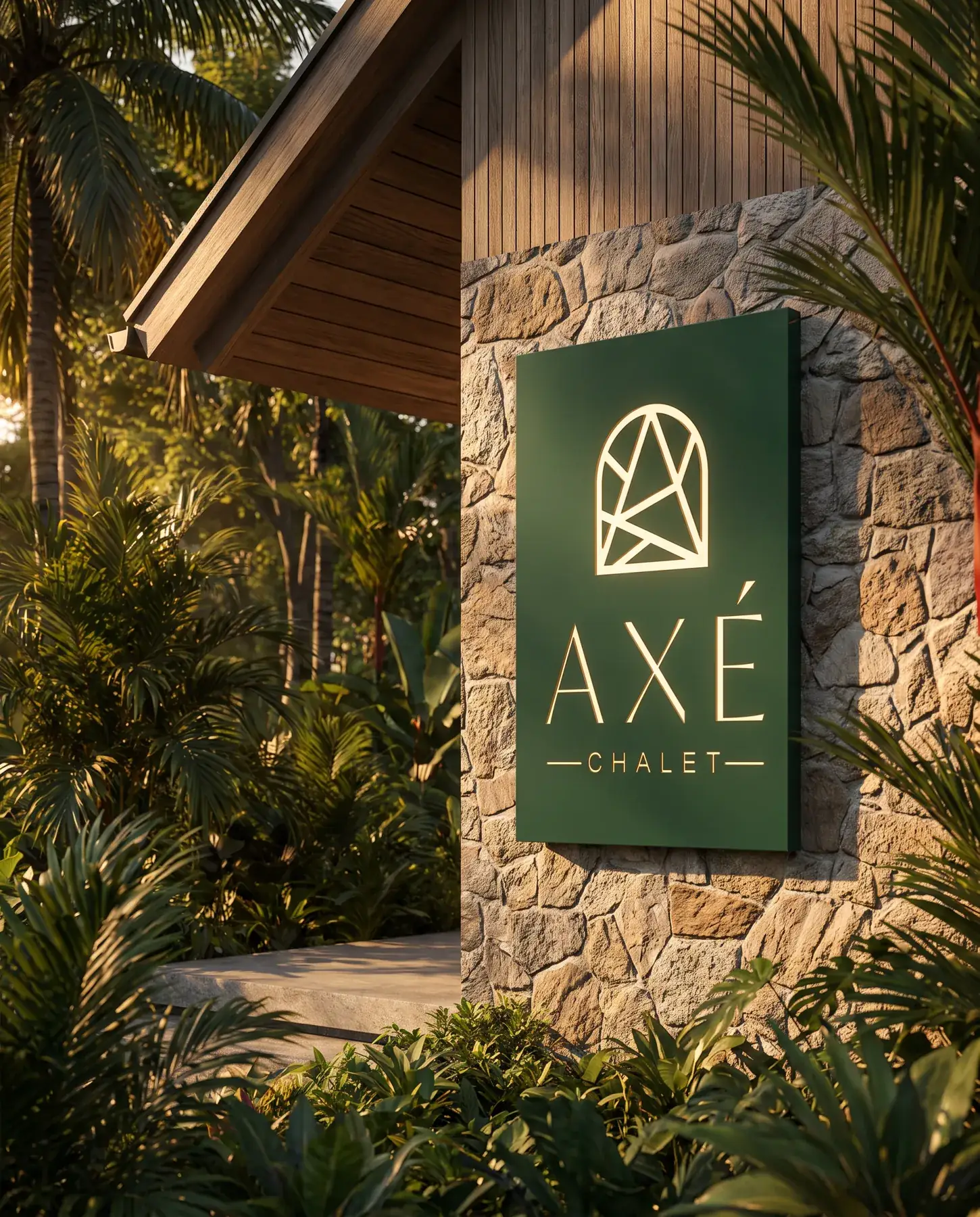 Letrero de entrada de Axé Chalet